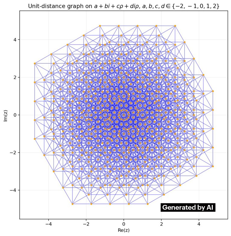 AI-generated unit-distance graph: points on a plane linked by lines of length one