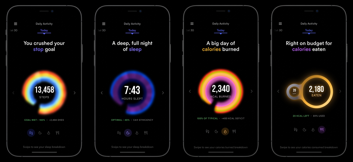 Magnus daily activity: steps, sleep, calories burned, calories eaten