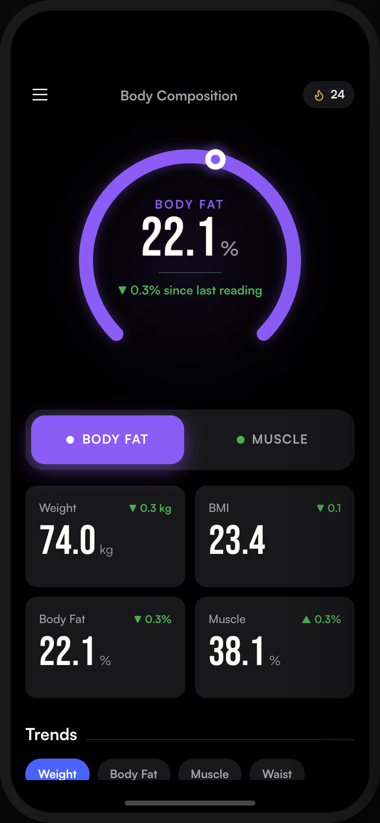 Body Composition screen from the Magnus storybook