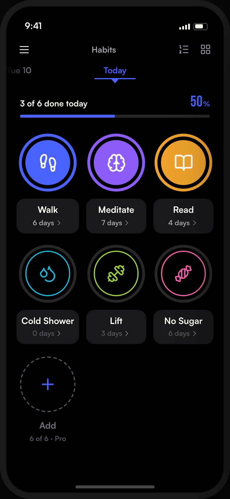 Habits screen from the Magnus storybook