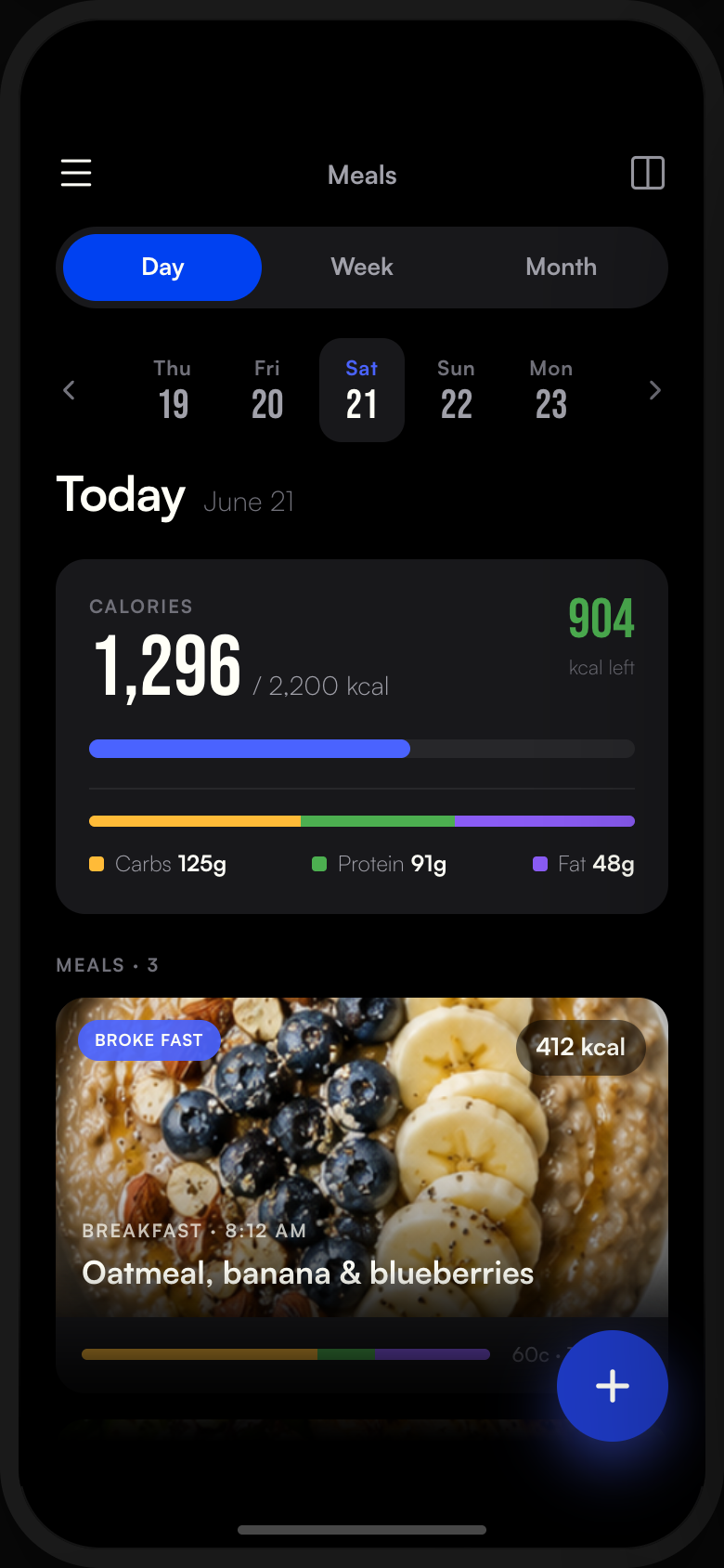 Meal Tracking screen from the Magnus storybook